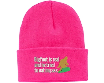 Bigfoot is Real: Unisex Embroidered Winter Hat - Cuff or Beanie Style - One Size Fits All