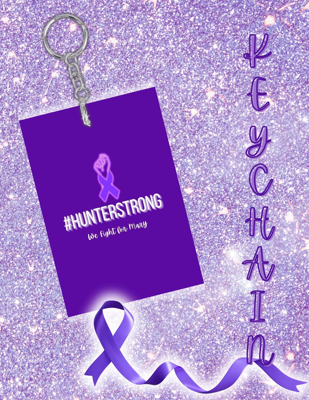 Hunter Strong Ribbon We Fight for Mary - Hunter Strong Metal Keychain (pancreatic Cancer ...