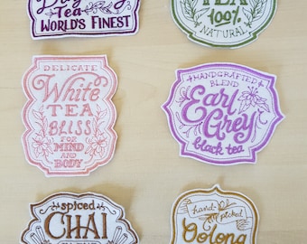 Teapothecary Embroidered Tea-Themed Sew On/Iron On Patches (Choose from 6)