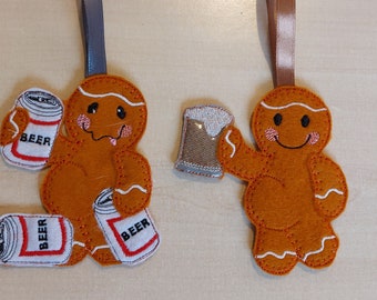 Beer Drinking Gingerbread Man Hanging Felt Ornament (Choice of 2 -Can or Glass)