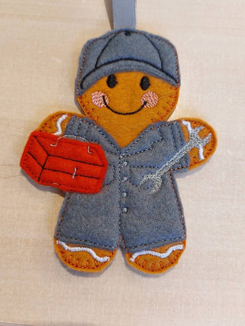 Mechanic Gingerbread Person Hanging Felt Ornament image 1