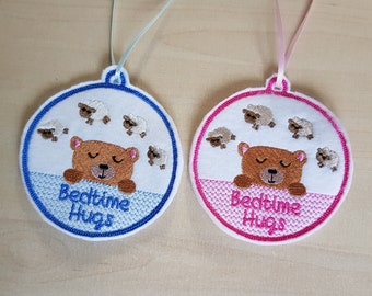 Bedtime Hugs Pink or Blue Hanging Felt Ornament