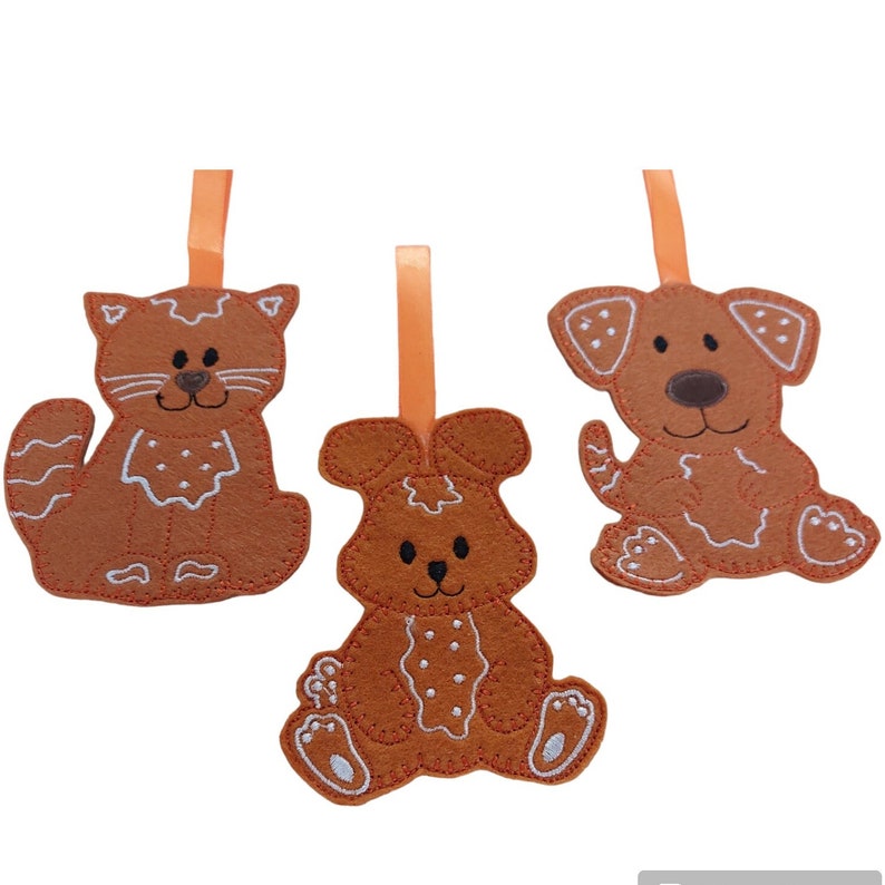 Pet Cat Dog or Rabbit Gingerbread Hanging Felt image 1