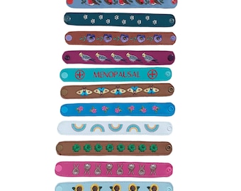 Faux Leather Machine Embroidered Bracelets