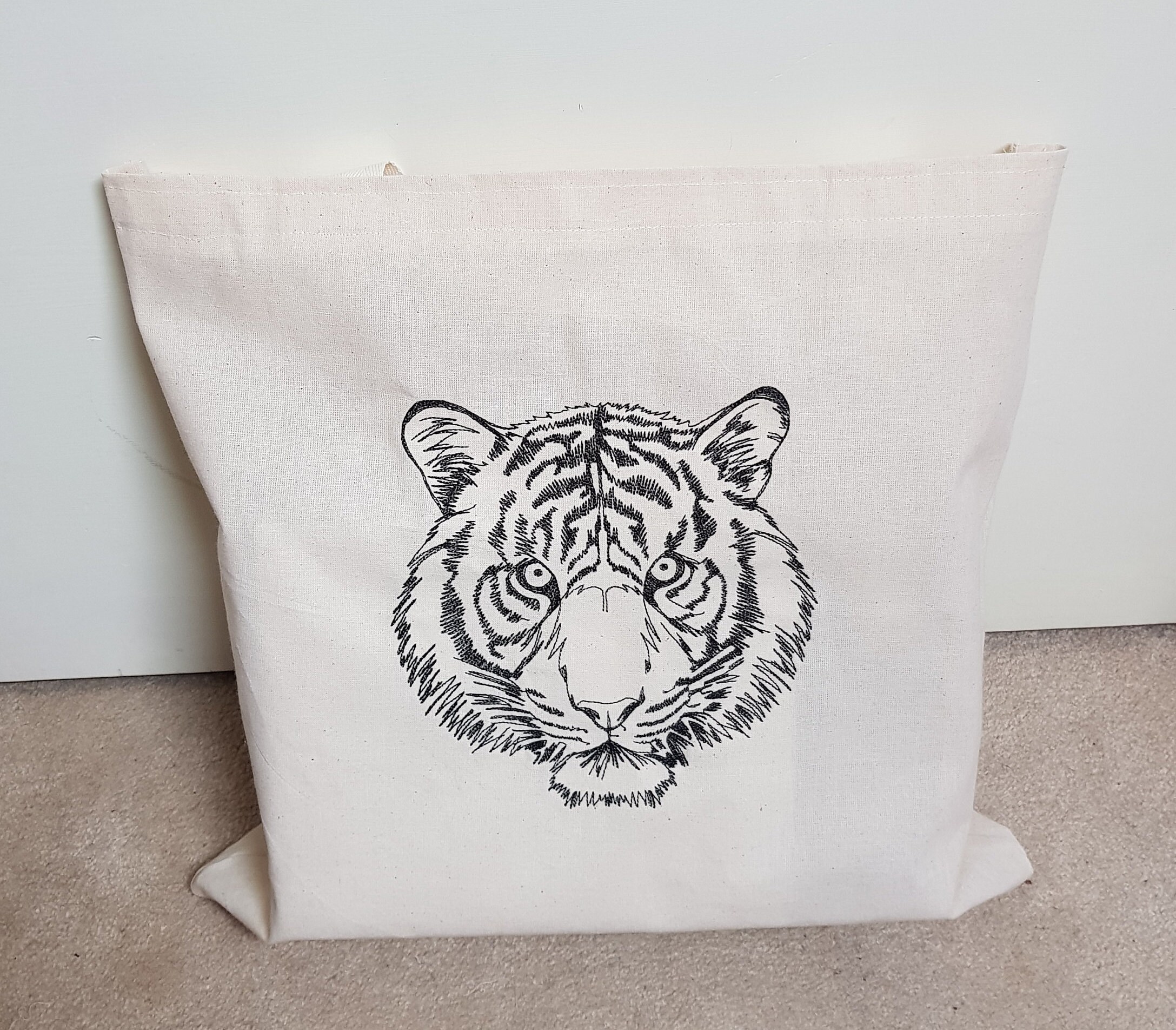 Hypnotic Tiger Embroidered Calico Tote Bag Etsy