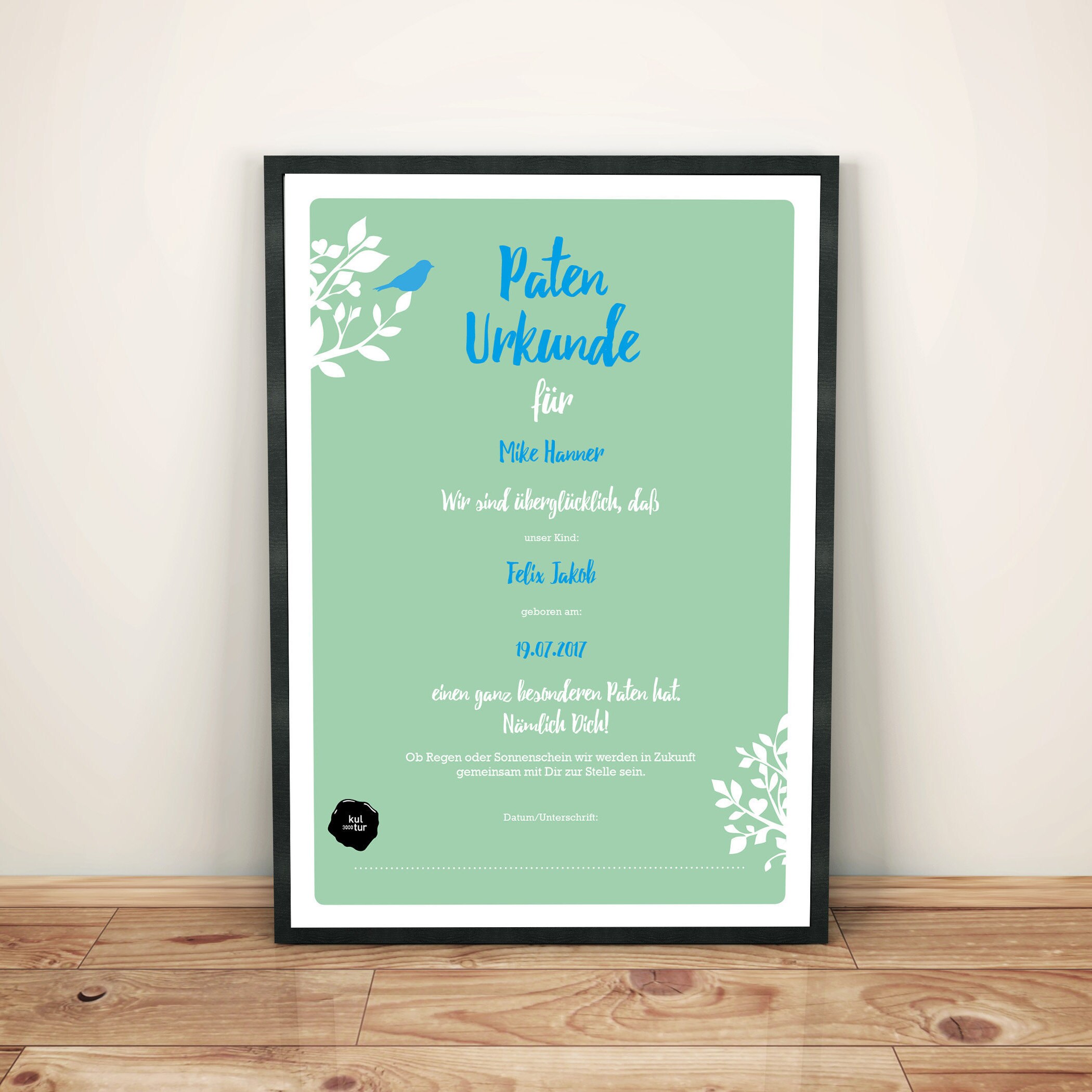 Paten-Urkunde Personalisiert Taufpate Jungen A4 grün | Etsy