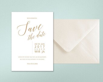 Hochzeit, Save-the-Date Karten, minimalistisch, modern, edel, Grafikdesign, Typografie, Kalligrafie