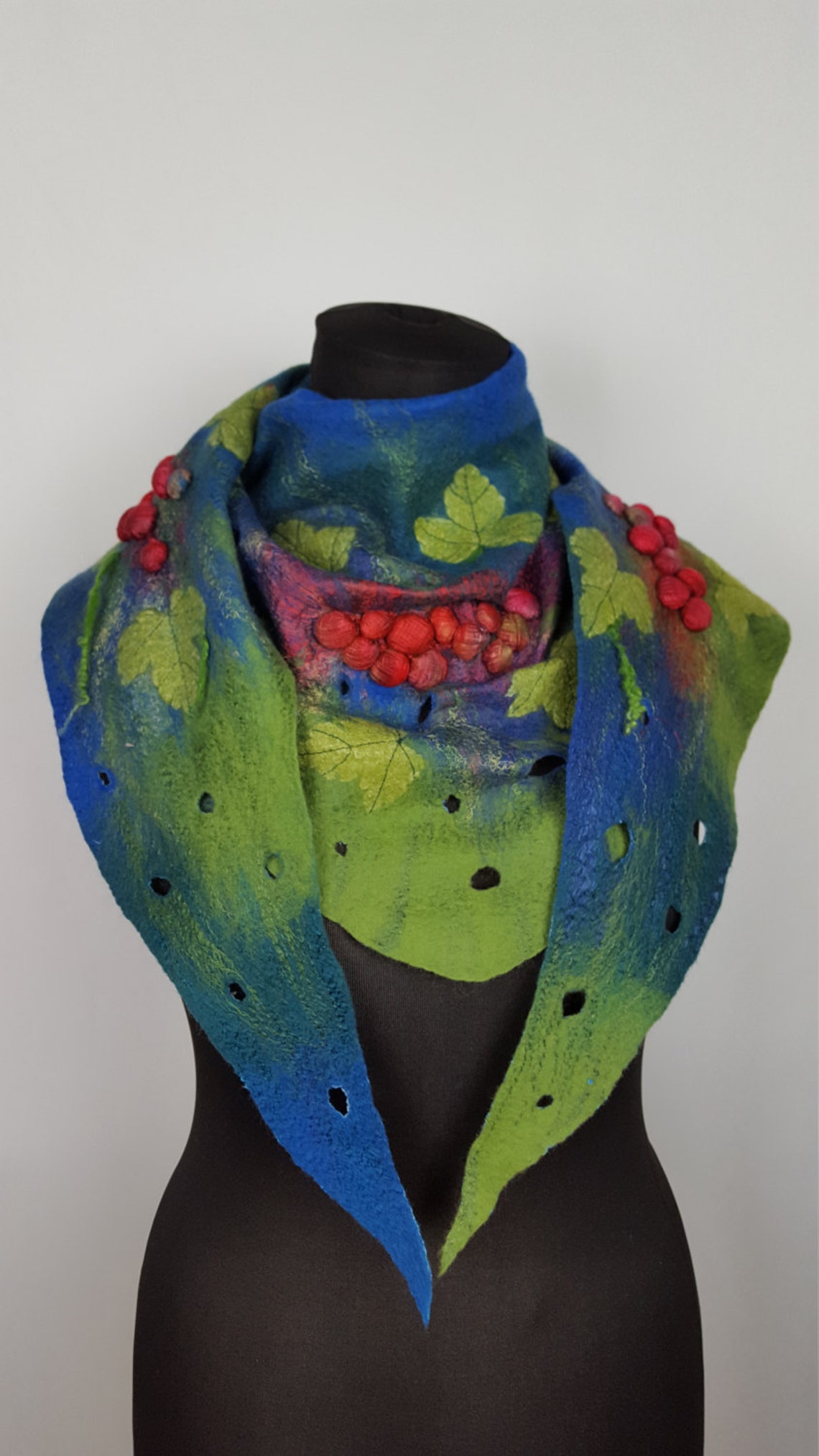 Nuno Felted Triangular Kerchief Blue Green Red Etsy