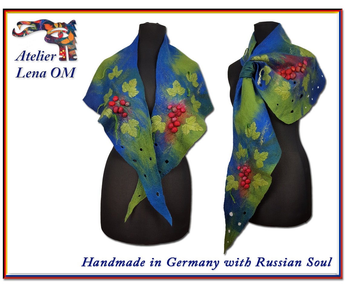 Nuno Felted Triangular Kerchief Blue Green Red Etsy