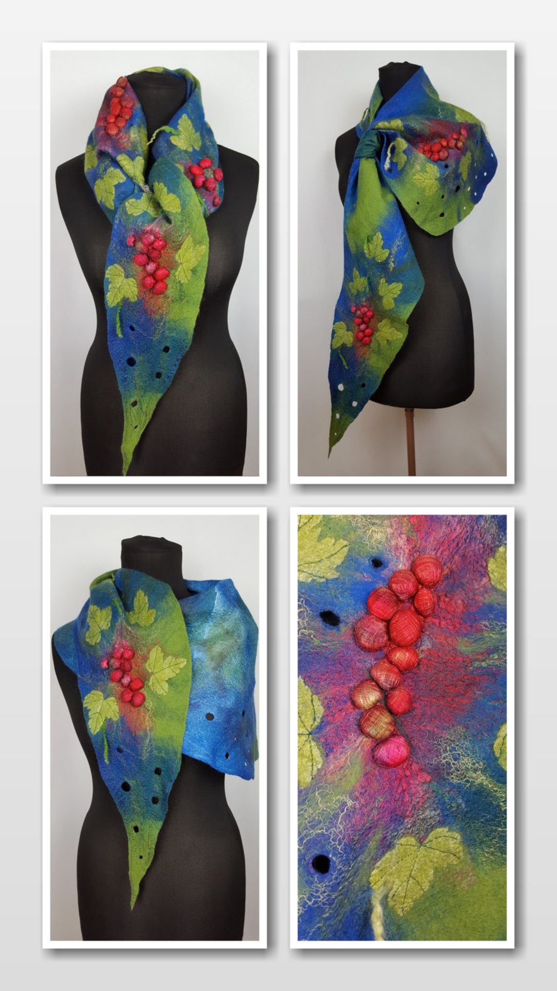 Nuno Felted Triangular Kerchief Blue Green Red Etsy