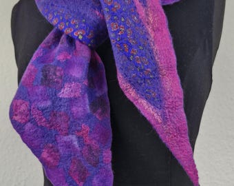 Handmade Felted Scarf - Purple & Pink Wool Scarf - Wearable Art