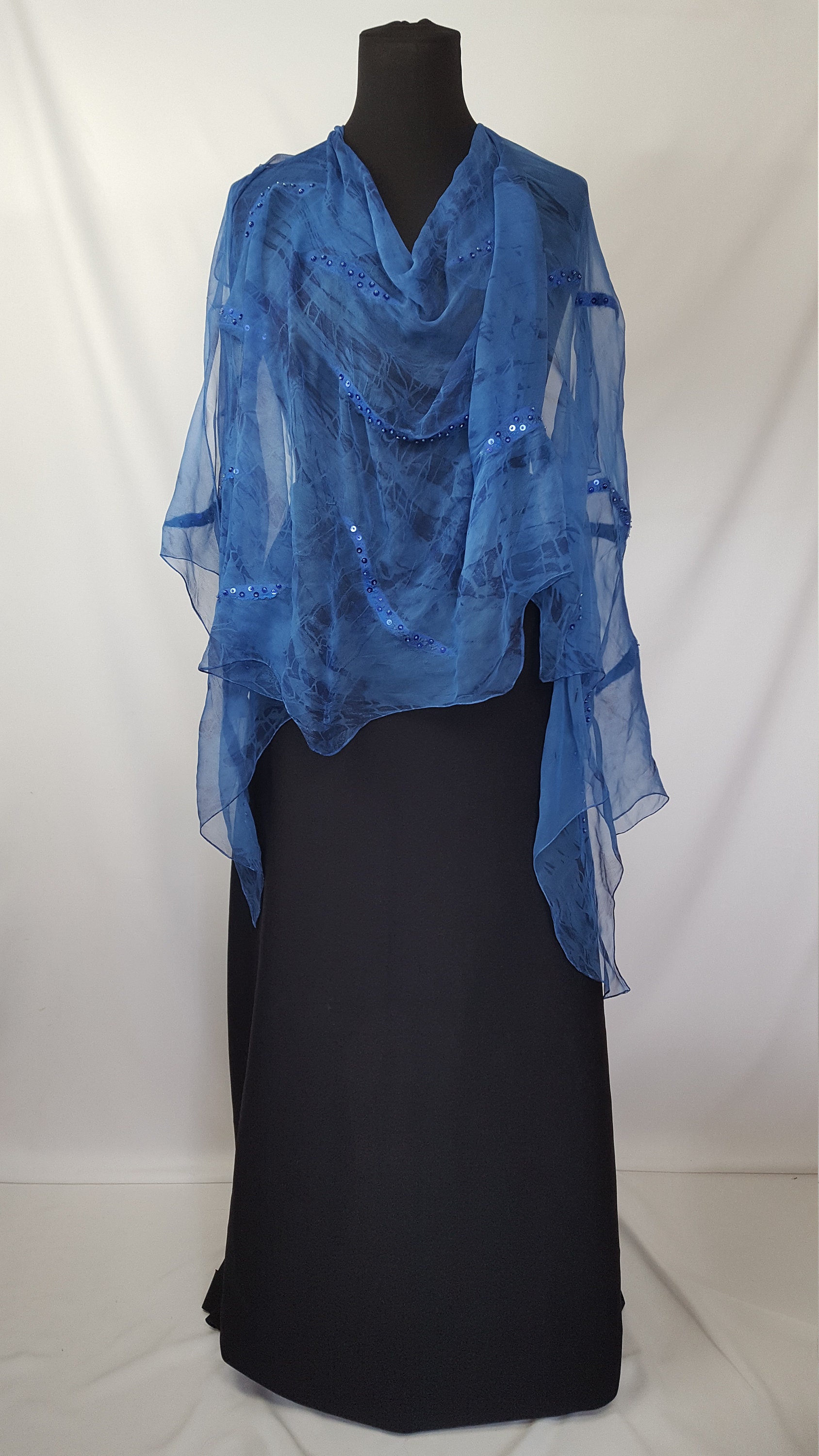 Large Blue Shawl With Nuno Felt Elements Light Weight Chiffon - Etsy