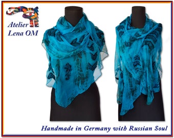 Original large blue shawl, very light stylish chiffon wrap, Quinceañera & Sweet 16 gift idea