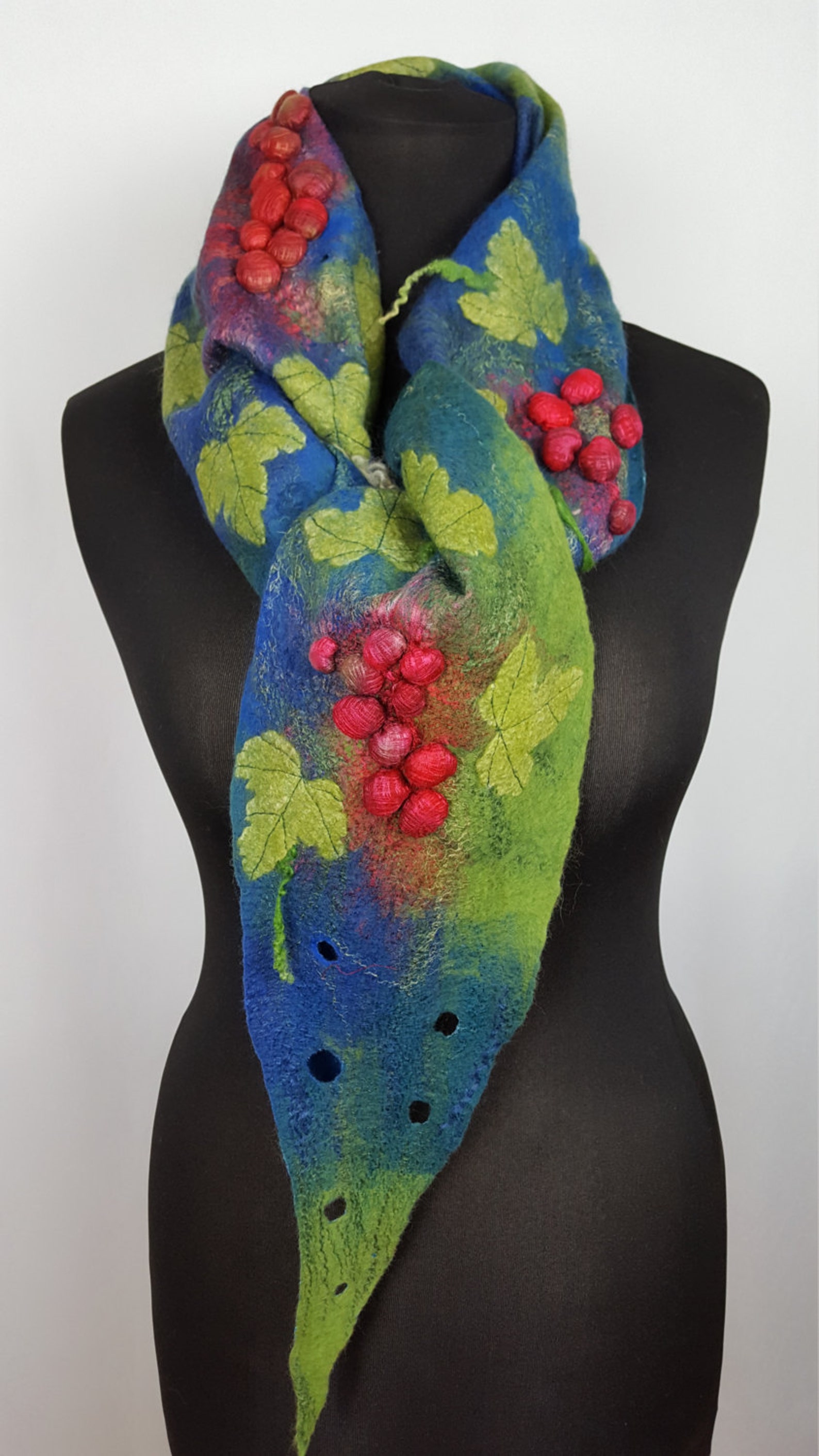 Nuno felted triangular kerchief blue green red Etsy