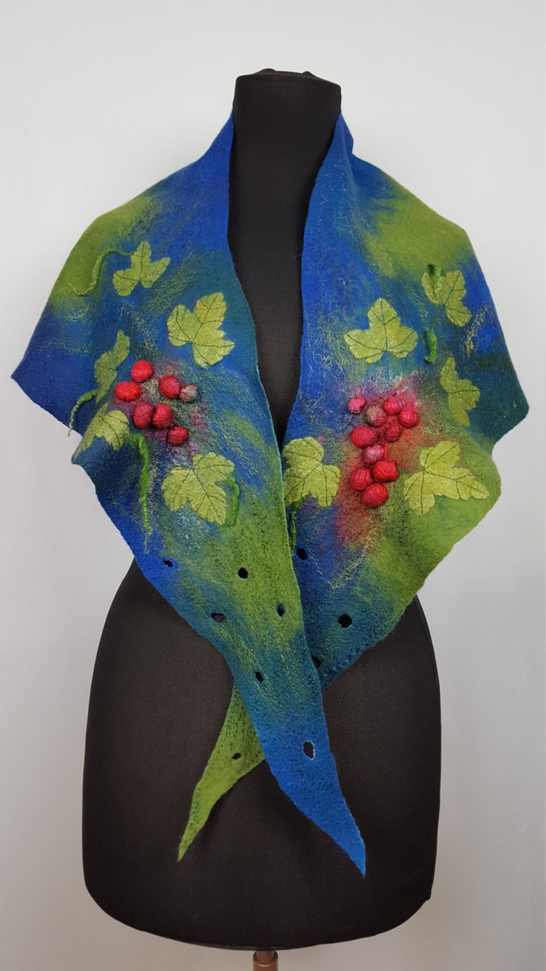 Nuno Felted Triangular Kerchief Blue Green Red Etsy