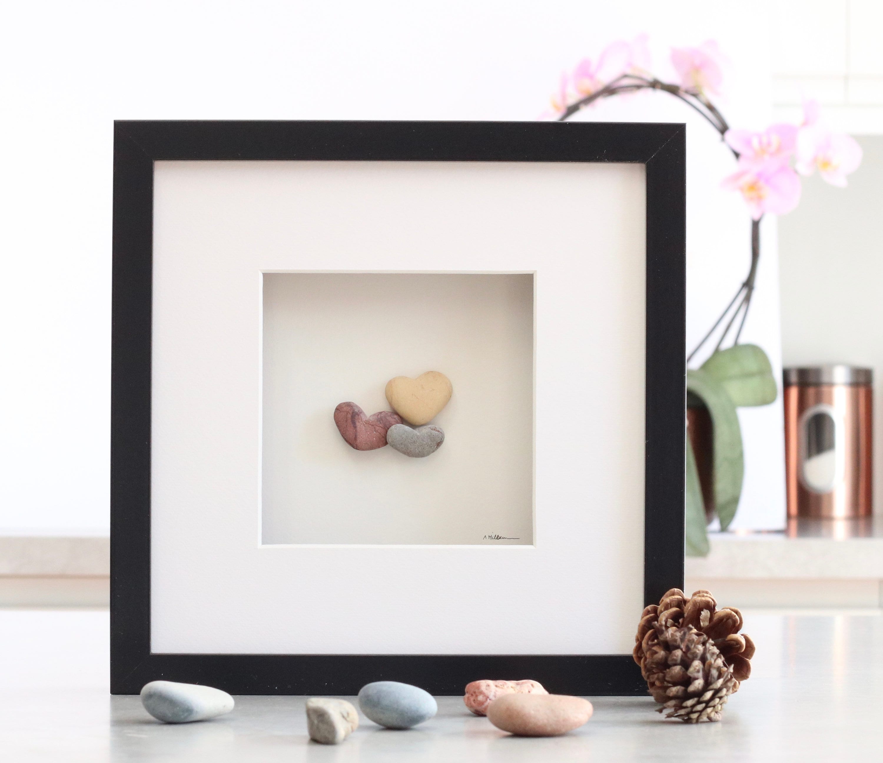 Pebble art love hearts, Personalised pebble picture, Unique gift, Lovers gift, Engagement gift, Special wedding gift, Heart shaped rocks