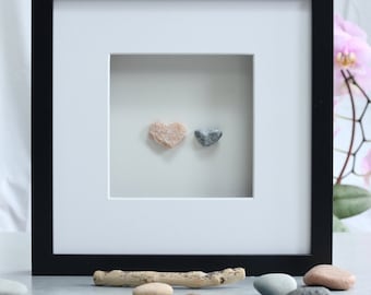 Pebble art love hearts, Personalised pebble picture, Unique gift, Lovers gift, Engagement gift, Special wedding gift, Heart shaped rocks