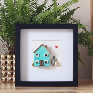Pebble picture house with a couple, Pebble art new home, Housewarming gift, Anniversary gift, Birthday gift, Valentines Day gift
