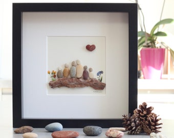 Pebble picture family of six, mother's day Pebble art, fathers day gift, birthday, pebble art family 6, pebble art.