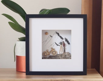 Hiking in the mountains, Pebble art mountains, Pebble art photograph, Anniversary gift, Birthday gift, Fathers day gift, Pebble art cycling.