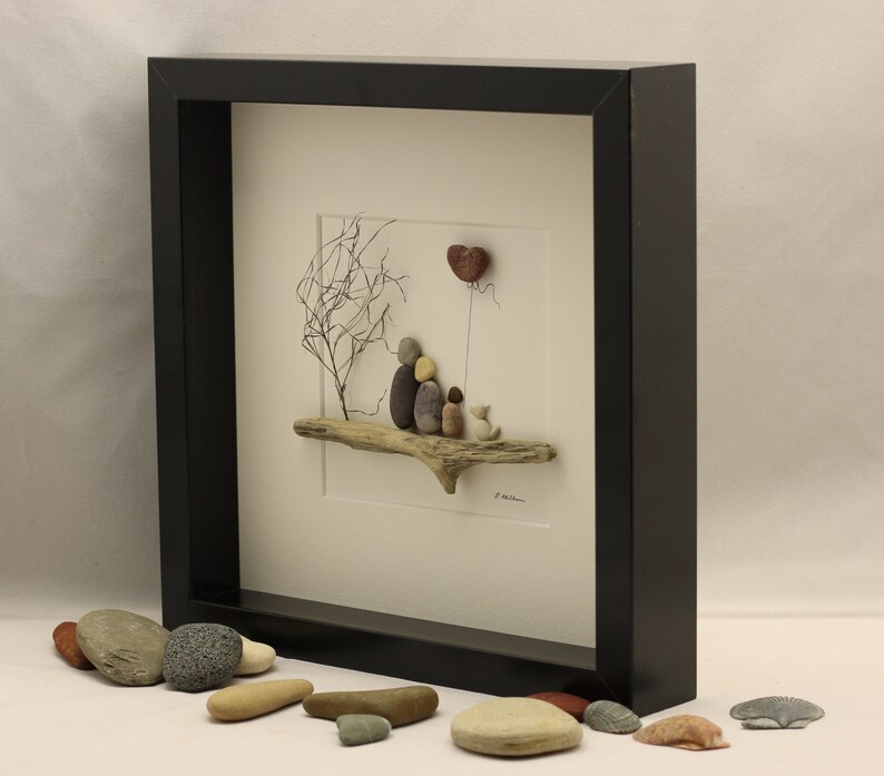 Kiesel Kunst Bild der Familie von drei und Hund einzigartige Etsy