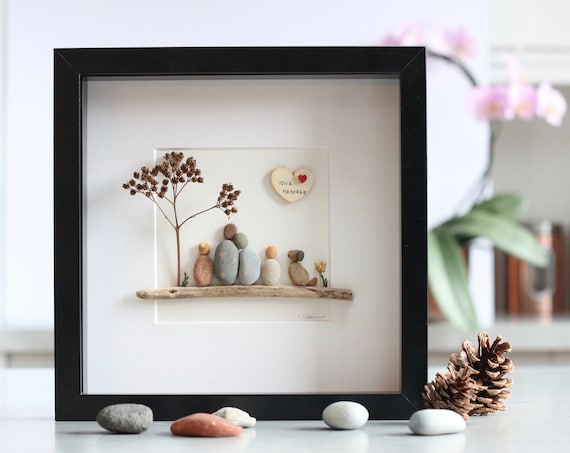 Pebble Art Family of 4 With Dog Personalised Pebble Art Picture Wooden Heart Message Option Mothers Day Gift Fathers Day Gift Etsy