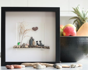 Pebble art, picture of couple with their pets, unique family gift, fathers day gift, birthday, customised family art work, pebble art.