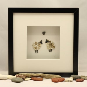 Pebble art picture, two sheep Engagement, Valentines.