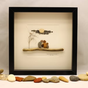Pebble picture of family of 4, unique family gift, fathers day gift, birthday gift, customised family art work, family gift, pebble art.