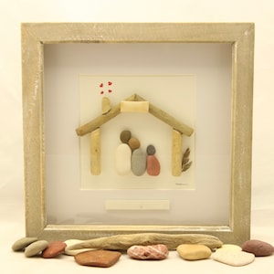 Pebble art, pebble art family of 3,  fathers day gift, birthday gift, personalised pebble picture, mothers day gift, housewarming gift