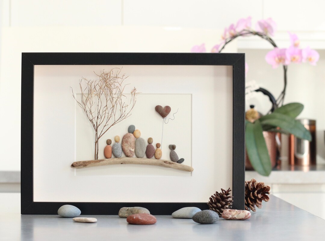 Pebble Art Family Picture Custom Family Of 6 With Dog Etsy UK