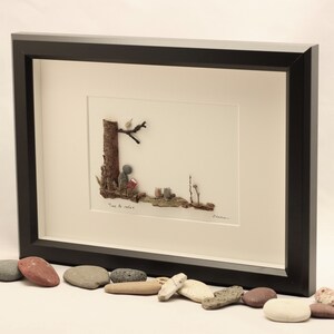 Pebble art person sat next to tree, unique gift, fathers day gift, retirement, home decor, pebble picture. image 2