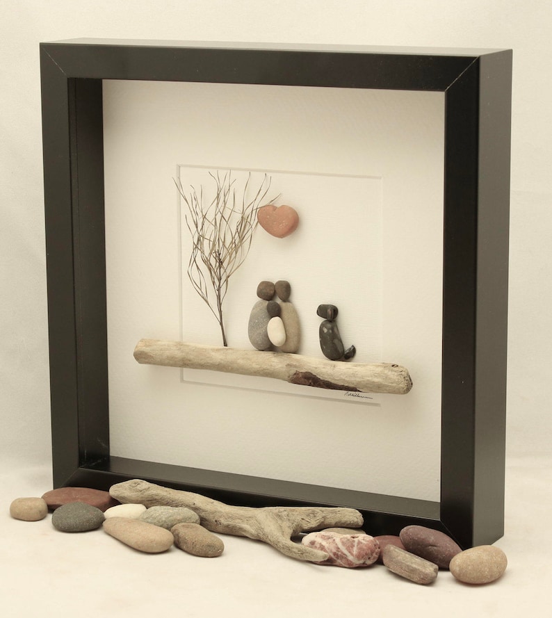 Kiesel Kunst Familie von 3 mit Hund Neugeborenen Baby Etsy
