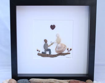 Pebble art picture, unique gift, engagement gift, will you marry me, pebble picture, Wedding present, Weddings, pebble art couple.