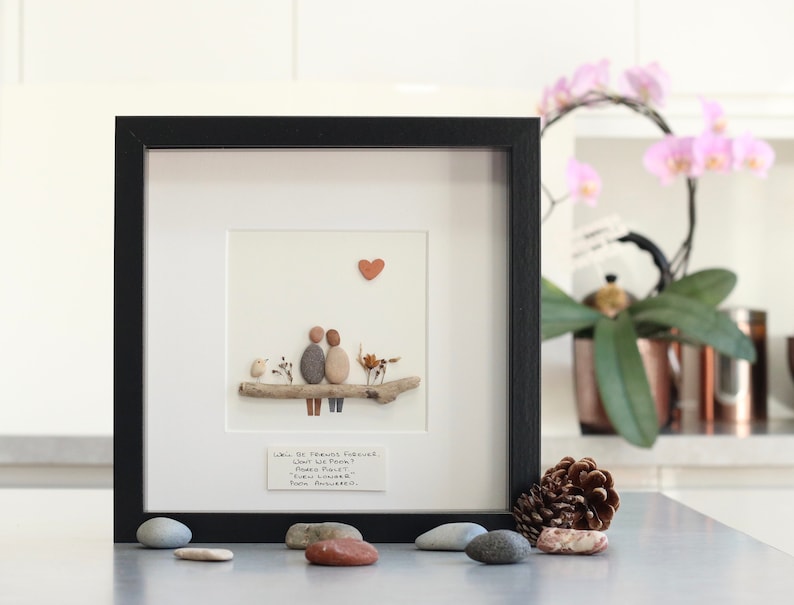 anniversary gift fathers day gift mothers day gift friend gift Pebble picture of couple personalised pebble picture friendship gift