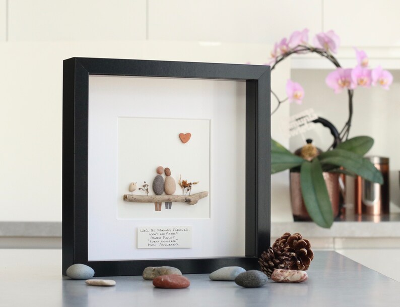 anniversary gift fathers day gift mothers day gift friend gift Pebble picture of couple personalised pebble picture friendship gift