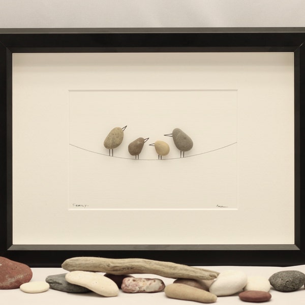 Pebble art picture Birds, pebble art sale, pebble art birds, pebble art family 4, pebble art family of four.