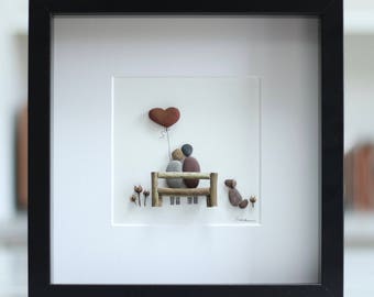 wedding pebble picture, picture of a couple and their dog, wedding framed pebble art, birthday gift, anniversary gif, customised pebble art