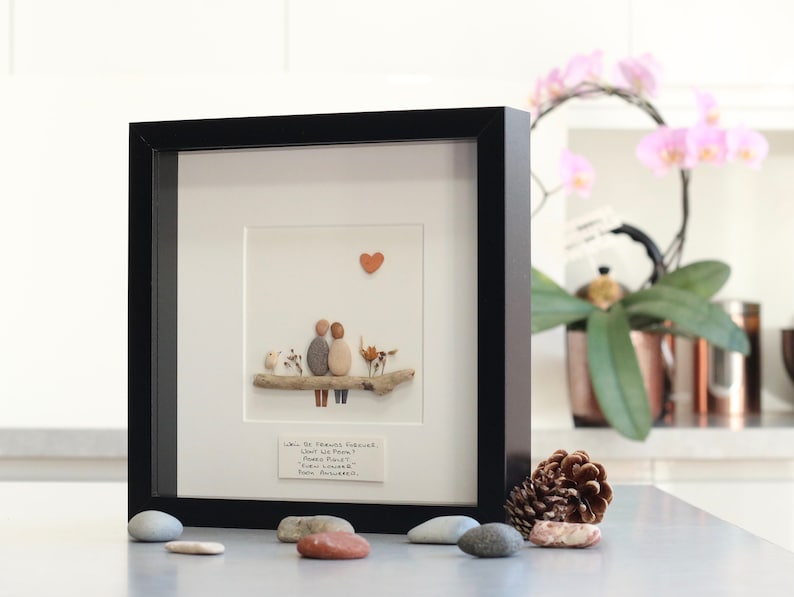 anniversary gift fathers day gift mothers day gift friend gift Pebble picture of couple personalised pebble picture friendship gift