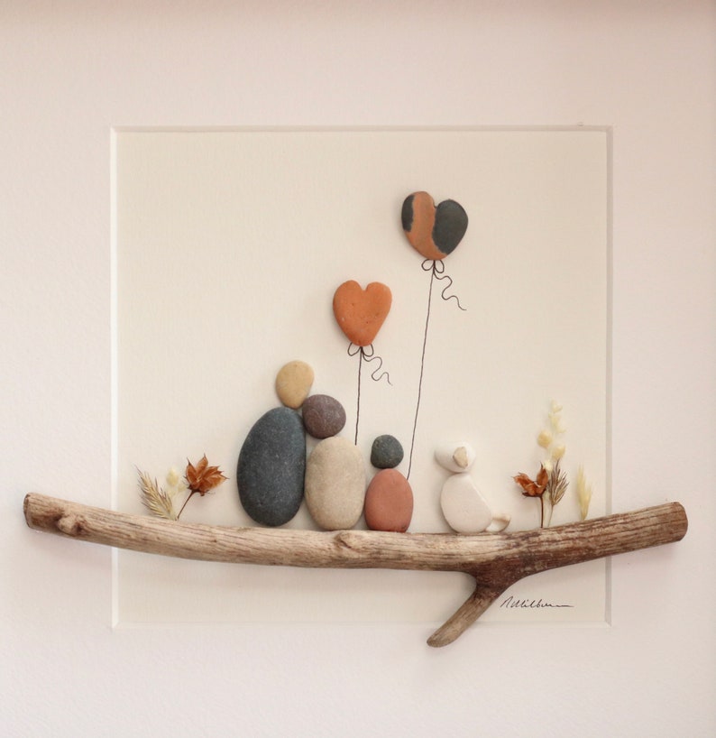 Kiesel Kunst Bild der Familie von drei und einem Hund Etsy