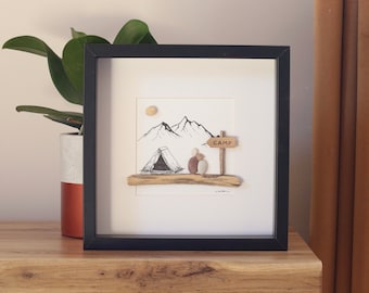 Pebble art couple in the mountains, Pebble art camping, Friendship Pebble Art, Anniversary gift, Birthday gift, Fathers day gift, Camping