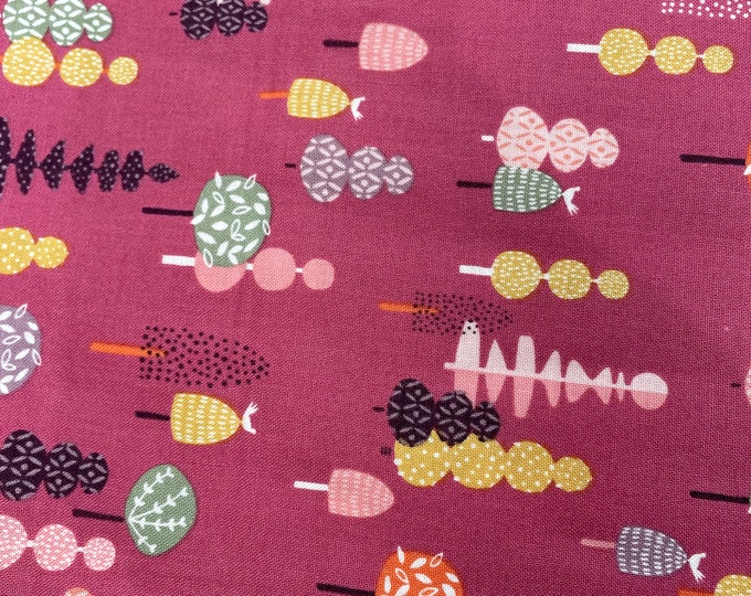 Multicoloured Trees on Pink Cotton