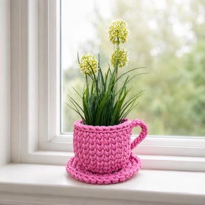 Tea Cup & Saucer Crochet Basket Kit, Crochet Plant Holder Kit, Bobbiny Cord Crochet Kit, Crochet Storage Basket, Gift for Crocheters