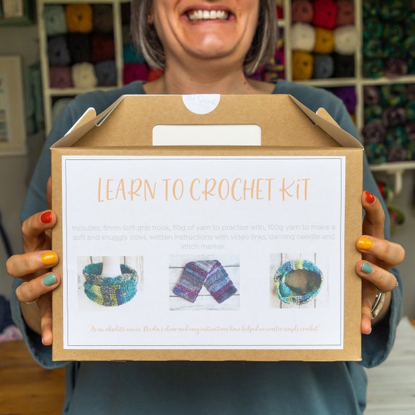 Learn to Crochet Kit | Beginner Crocheter | New to Crochet | Yarn Kit with Videos | Crocheted Cowl Kit | Crafty Gift Idea | Gifts for Her