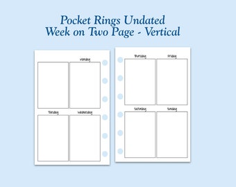 UNDATED Printed Pocket Size Vertical Week on Two Page Ring Planner Inserts