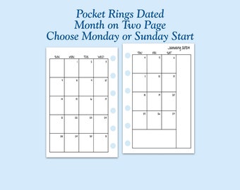 DATED Printed Pocket Size 2024 Month On Two Page Ring Planner Inserts