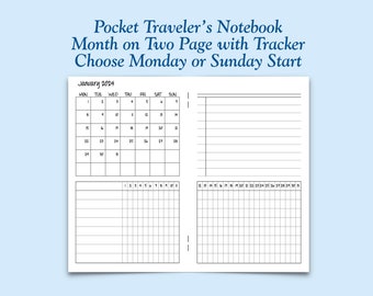 Printed Pocket Size Month On Two Page with Habit Tracker Traveler's Notebook Inserts - Choose Dated or Undated