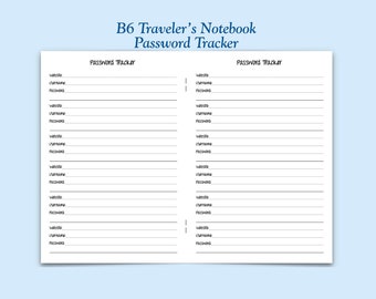 Printed B6 Size Password Tracker Traveler's Notebook Insert