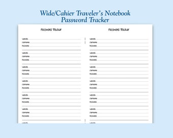 Printed Wide/Cahier Size Password Tracker Traveler's Notebook Insert