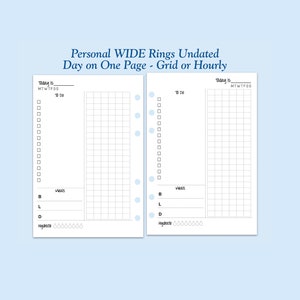 UNDATED Printed Personal WIDE Size Day On One Page Ring Planner Inserts Choose Grid or Hourly Schedule 31 Day Supply image 1